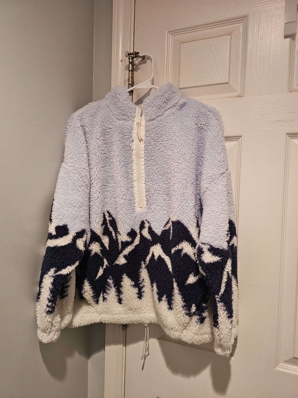 No Boundaries Blue, Navy and Cream Sherpa Half-Zip Pullover